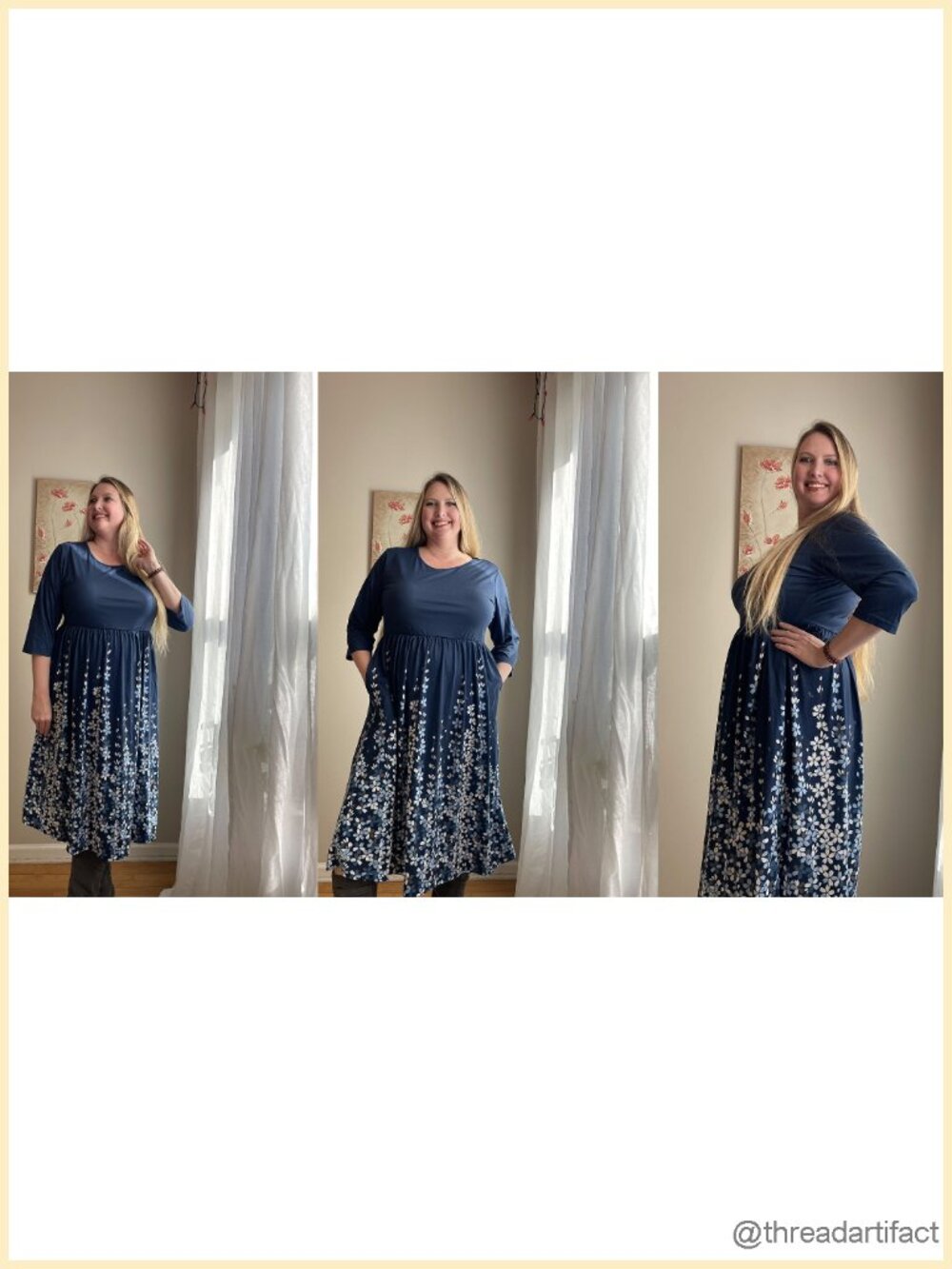 Plus Size 3/4 Sleeve A-Line Midi Dress with Pockets Casual Loose Flowy Boho - Picture 6 of 6